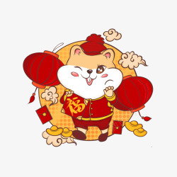 卡通可爱老鼠新年红灯笼鼠年装饰新年节日素材
