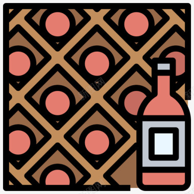酒窖葡萄酒17线性颜色图标