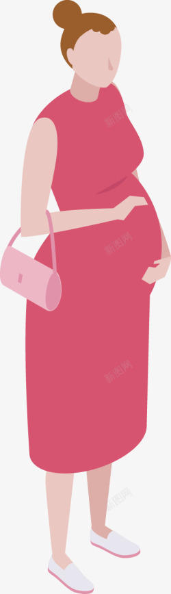 粉红色孕妇拿着粉红色手包的孕妇25D等距时尚人物图免扣扁平等高清图片
