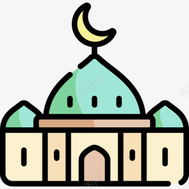 清真寺斋月27日线性颜色图标