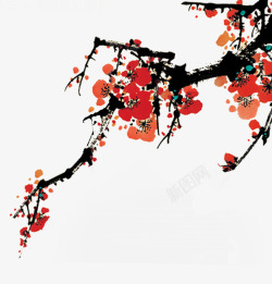 中国古风水墨花手绘水彩植物花卉装饰透明ps342中素材