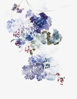 中国古风水墨花手绘水彩植物花卉装饰透明ps331中素材