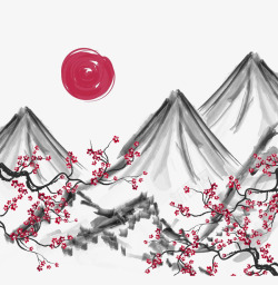 中国古风水墨花手绘水彩植物花卉装饰透明ps106中素材