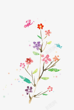 中国古风水墨花手绘水彩植物花卉装饰透明ps176中素材