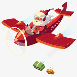 圣诞节透明圣诞老人飞机红色节日春节元旦圣诞节圣诞帽素材