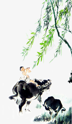 中国古风水墨柳树柳枝透明后期美化装饰设计98中国古素材