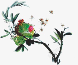 中国古风水墨花手绘水彩植物花卉装饰透明ps7中国古素材