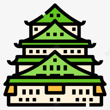 大阪城堡日本106线性颜色图标
