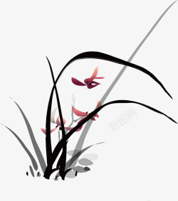 中国古风水墨花手绘水彩植物花卉装饰透明ps115中素材