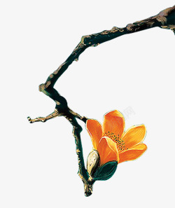 中国古风水墨花手绘水彩植物花卉装饰透明ps50中国素材