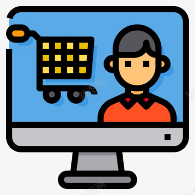 网上购物购物和电子商务24线性颜色图标