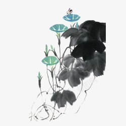 中国古风水墨花手绘水彩植物花卉装饰透明ps22中国素材