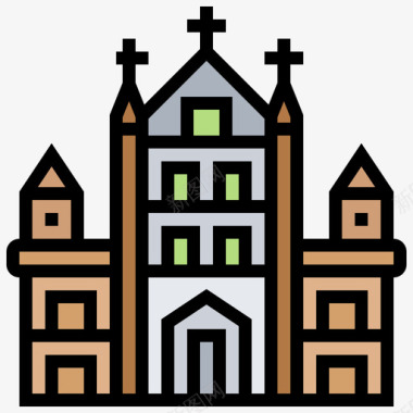 圣布拉沃大教堂地标55线性颜色图标