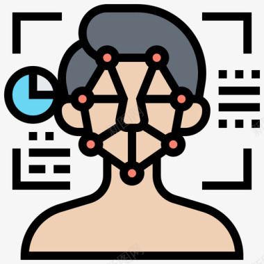 面部识别虚拟现实117线性颜色图标
