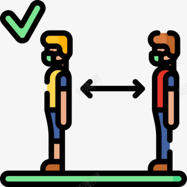 队列社交距离8线性颜色图标