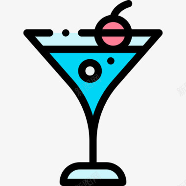 鸡尾酒95号酒吧线性颜色图标
