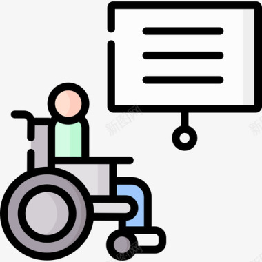教育残疾人援助13线性颜色图标