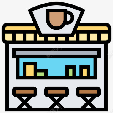 咖啡店城市元素12线性颜色图标