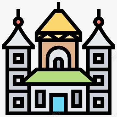 蒂米什瓦拉东正教大教堂地标49线性颜色图标