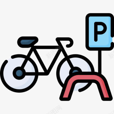 自行车停车场城市元素81线性颜色图标