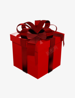 00674红色的礼品盒子系着深红色的丝带透明礼盒素材