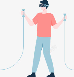 正在玩VR游戏的男子清爽的扁平人物免扣扁平等距插画素材