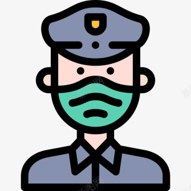 警察头像带医用面具1线性颜色图标