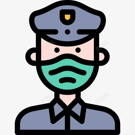 警察头像带医用面具1线性颜色svg_新图网 https://ixintu.com 警察 头像 医用 面具 线性 颜色