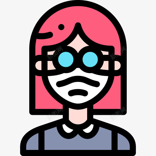 女人头像带医用面具1线性颜色svg_新图网 https://ixintu.com 女人 头像 医用 面具 线性 颜色