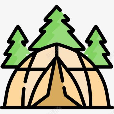 露营帐篷旅行343线性颜色图标