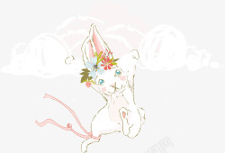 手绘卡通可爱女生兔子花卉图案PS手账手幅装饰设计1素材