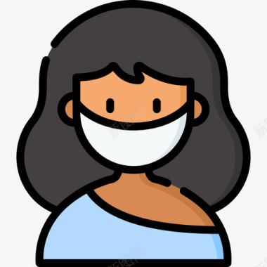 女孩带着医用面具的化身7线性颜色图标