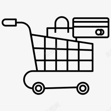 购物车手推车购物和电子商务线路图标图标