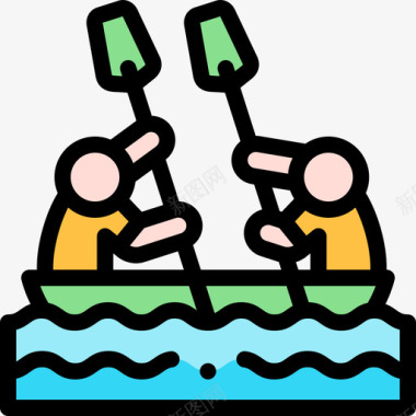 皮划艇水上运动3线性颜色图标