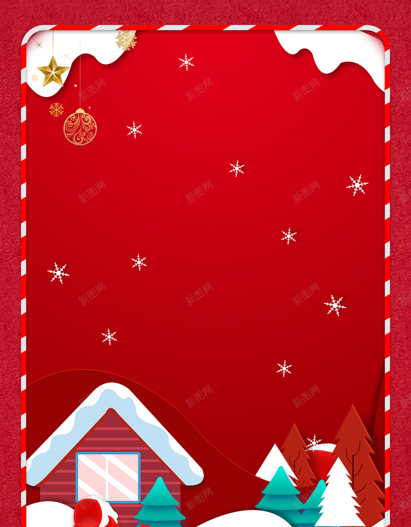 圣诞节红色卡通背景图psd设计背景_新图网 https://ixintu.com 圣诞节 卡通元素 装饰元素 五角星 雪花元素
