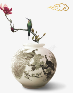 花瓶古风中国风叶子古风配饰花瓶高清图片