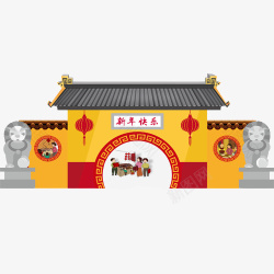 中国风古建筑庙门元素素材