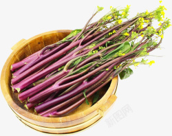 生鲜蔬菜一筐新鲜的红油菜苔高清图片
