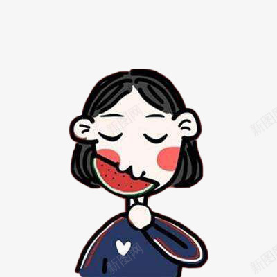 小口吃西瓜的小女孩png免抠素材_新图网 https://ixintu.com 卡通 头像 女孩 手绘