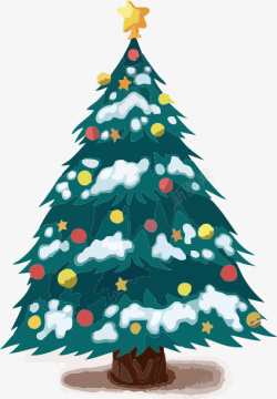 落雪圣诞果圣诞节手绘彩色圣诞树高清图片