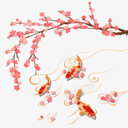 日本樱花风景装饰素材日本春天樱花锦鲤池塘风景高清图片