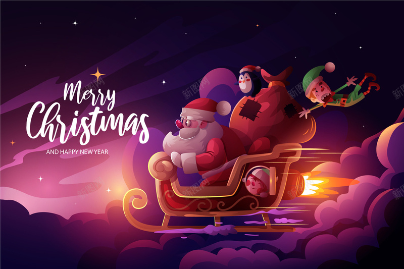 圣诞节手绘矢量背景图元素ai设计背景_新图网 https://ixintu.com 圣诞节 手绘 矢量 背景图 人物元素 雪橇车 圣诞老人