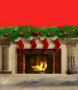 圣诞火炉圣诞背景墙圣诞元素高清图片