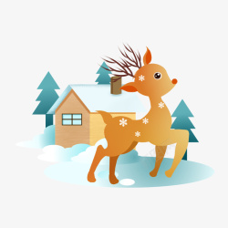 美丽的房子雪花中的小鹿高清图片