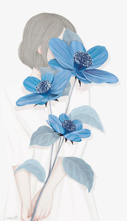 蓝色花朵女孩素材