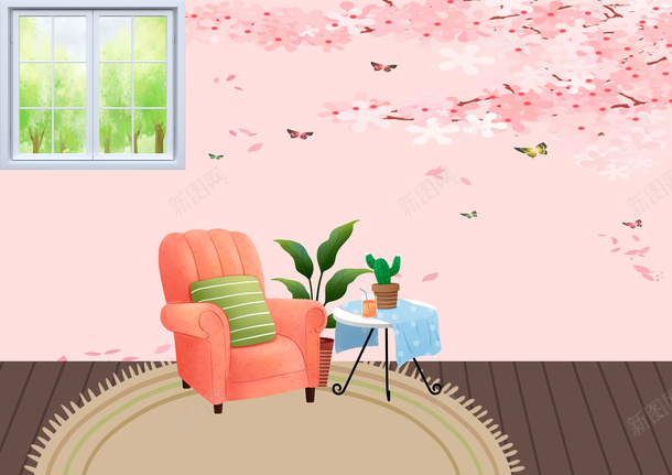 粉红色漂亮的森林居室png免抠素材_新图网 https://ixintu.com 居室 粉红色 可爱 森林