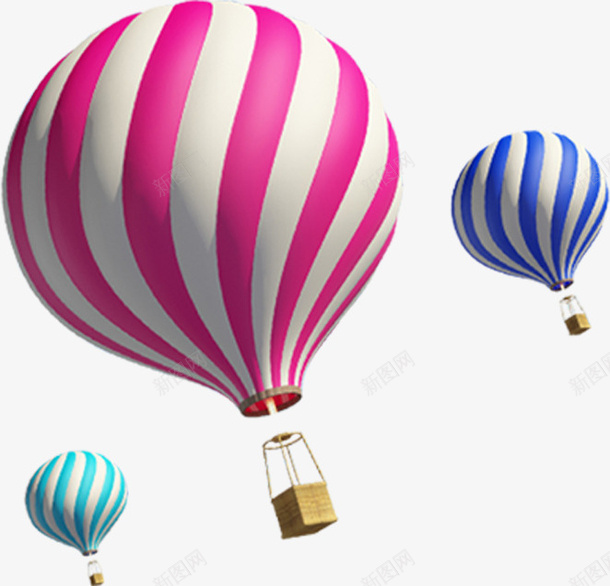 漂浮的的热气球png免抠素材_新图网 https://ixintu.com 热气球 粉色热气球 气球 蓝色热气球