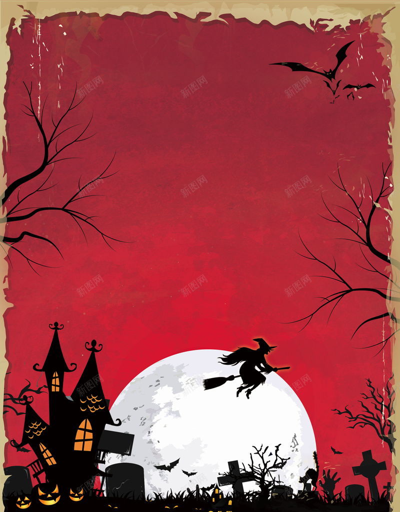 复古万圣节狂欢夜宣传海报psd设计背景_新图网 https://ixintu.com 万圣节 狂欢夜 复古 宣传 海报 蝙蝠 红色 女巫