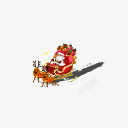 棕色雪橇车卡通圣诞老人派礼物雪橇车高清图片