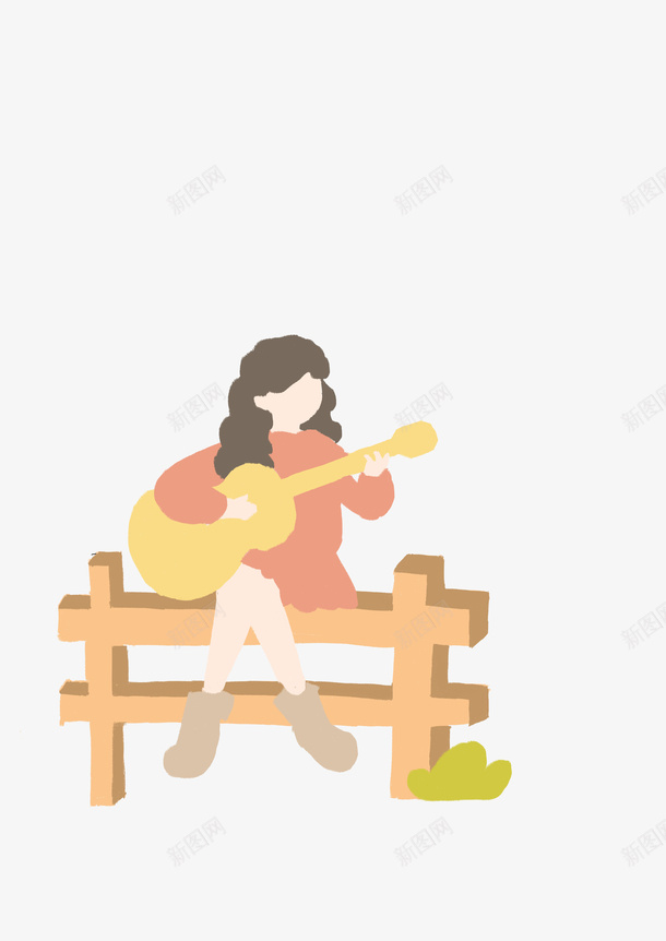弹吉他的小女孩1png免抠素材_新图网 https://ixintu.com 吉他 小女孩 弹吉他 栅栏